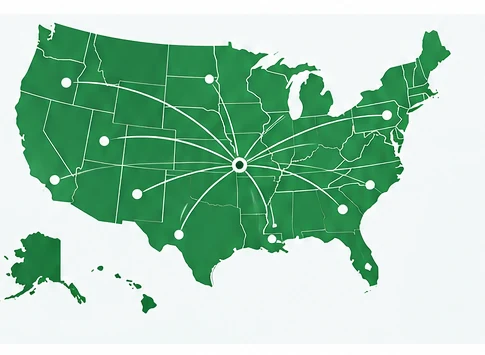 Map of the United States representing multi-state clinic shipping availability